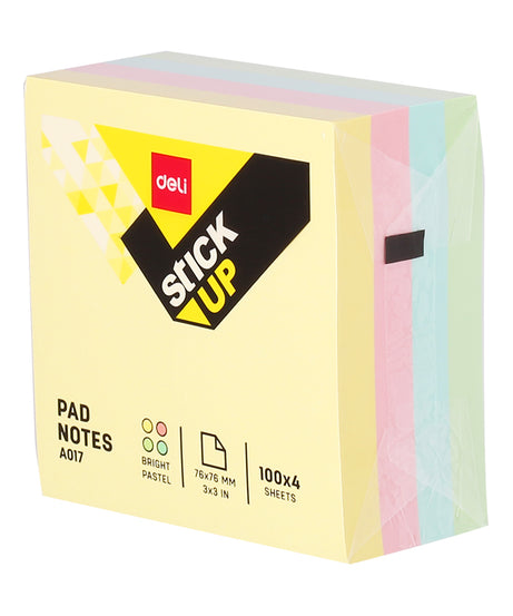 Notes adeziv 76 x 76 mm 4 culori pastel 400 file Deli