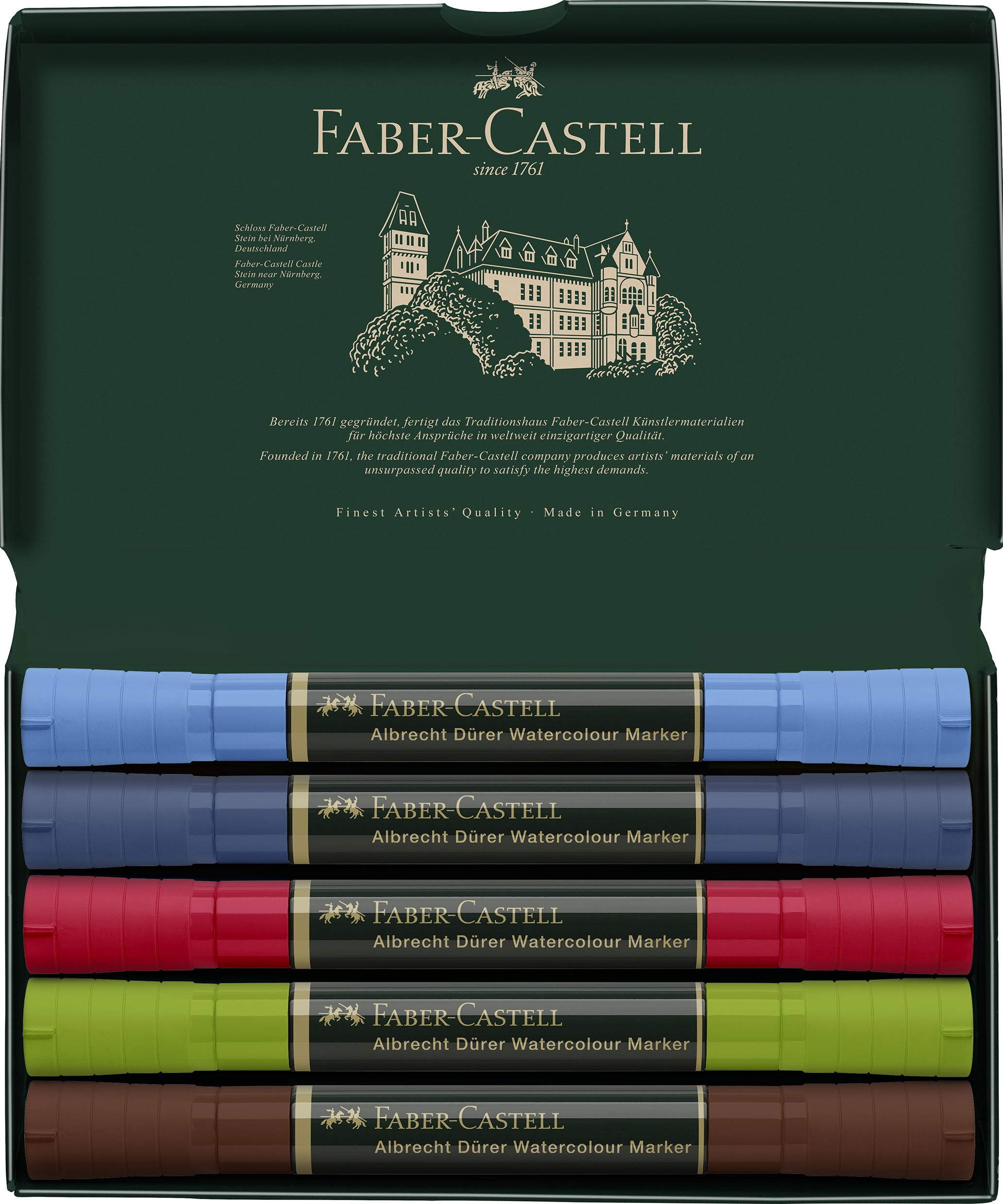 Markere acuarelabile cu varf tip pensula set 5 culori sketching A. Durer Faber-Castell