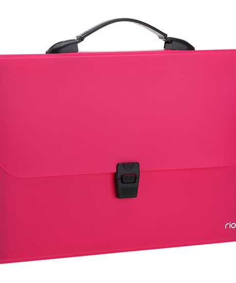 Servieta de plastic A4 cu maner, 7 compartimente, diverse culori neon Deli
