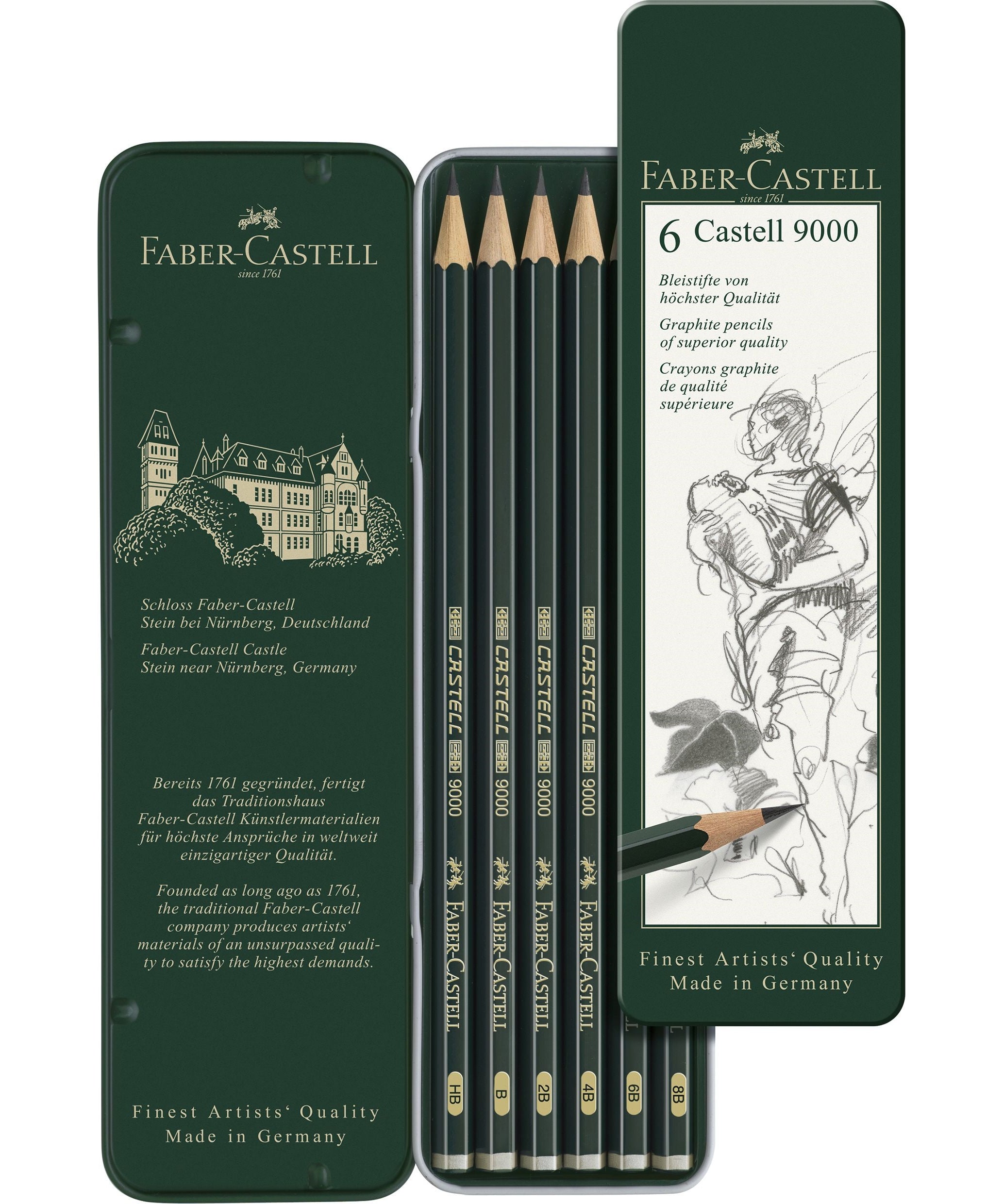 Set 6 creioane grafit Castell 9000 Faber-Castell