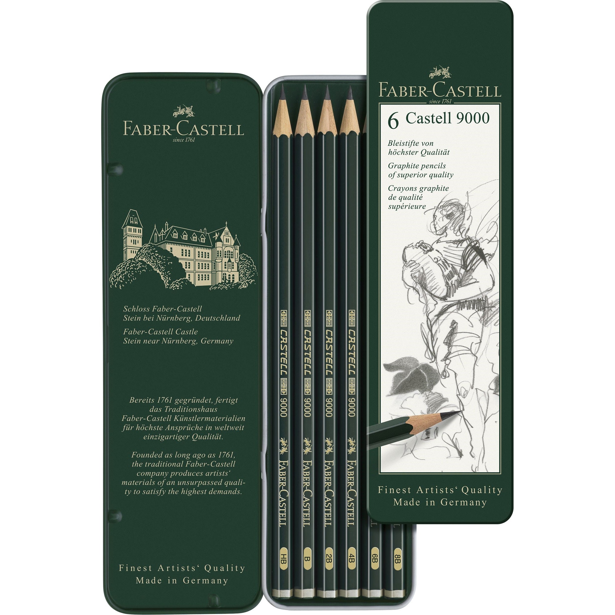 Set 6 creioane grafit Castell 9000 Faber-Castell