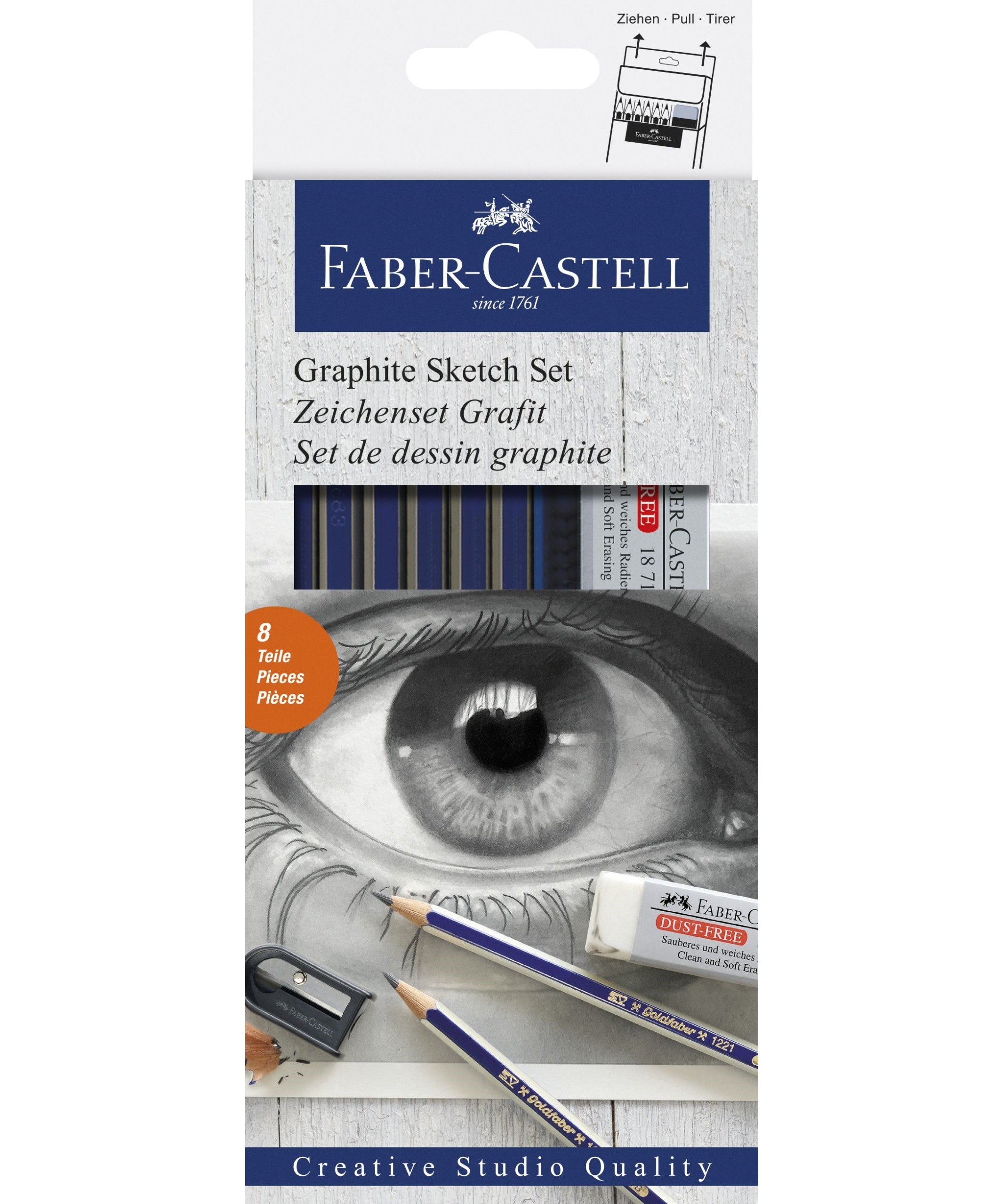 Set 6 creioane grafit sketching Goldfaber + radiera + ascutitoare Faber-Castell