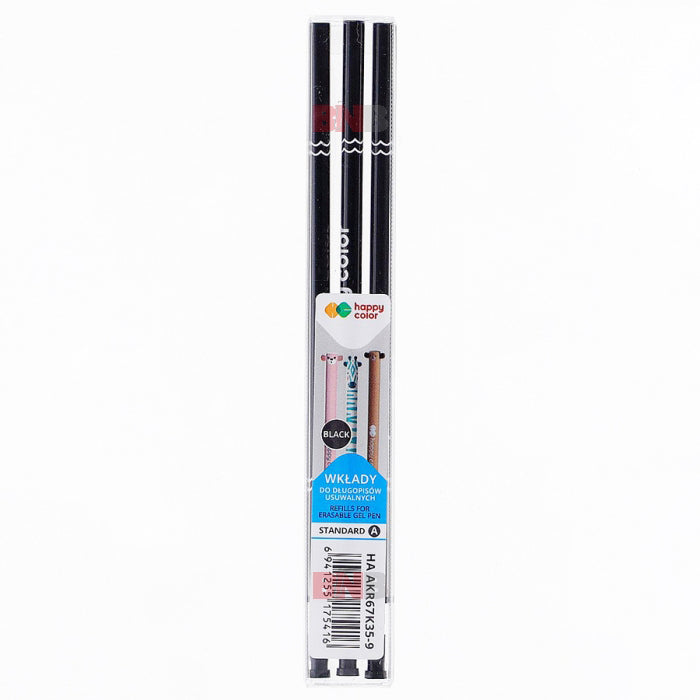 Rezerva roller cu rescriere 3 buc/set, 0.5 mm, negru, standard, Happy Color
