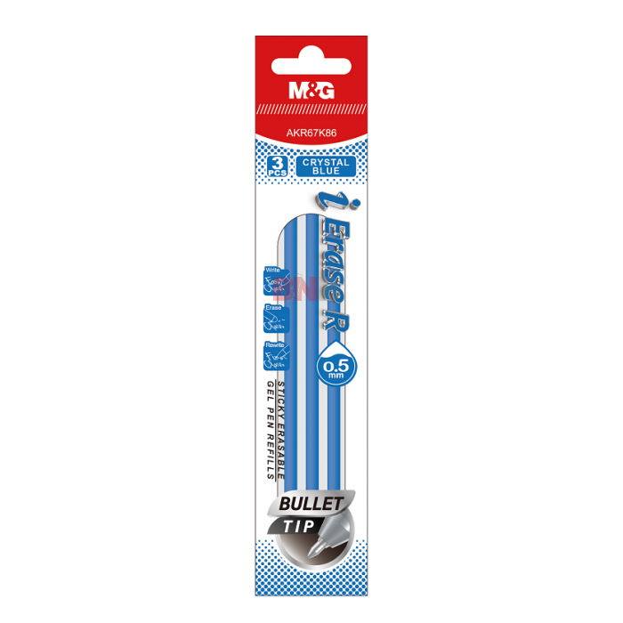 Rezerva roller cu rescriere 3 buc/set, 0,5mm, albastru cristal, bullet tip M&G