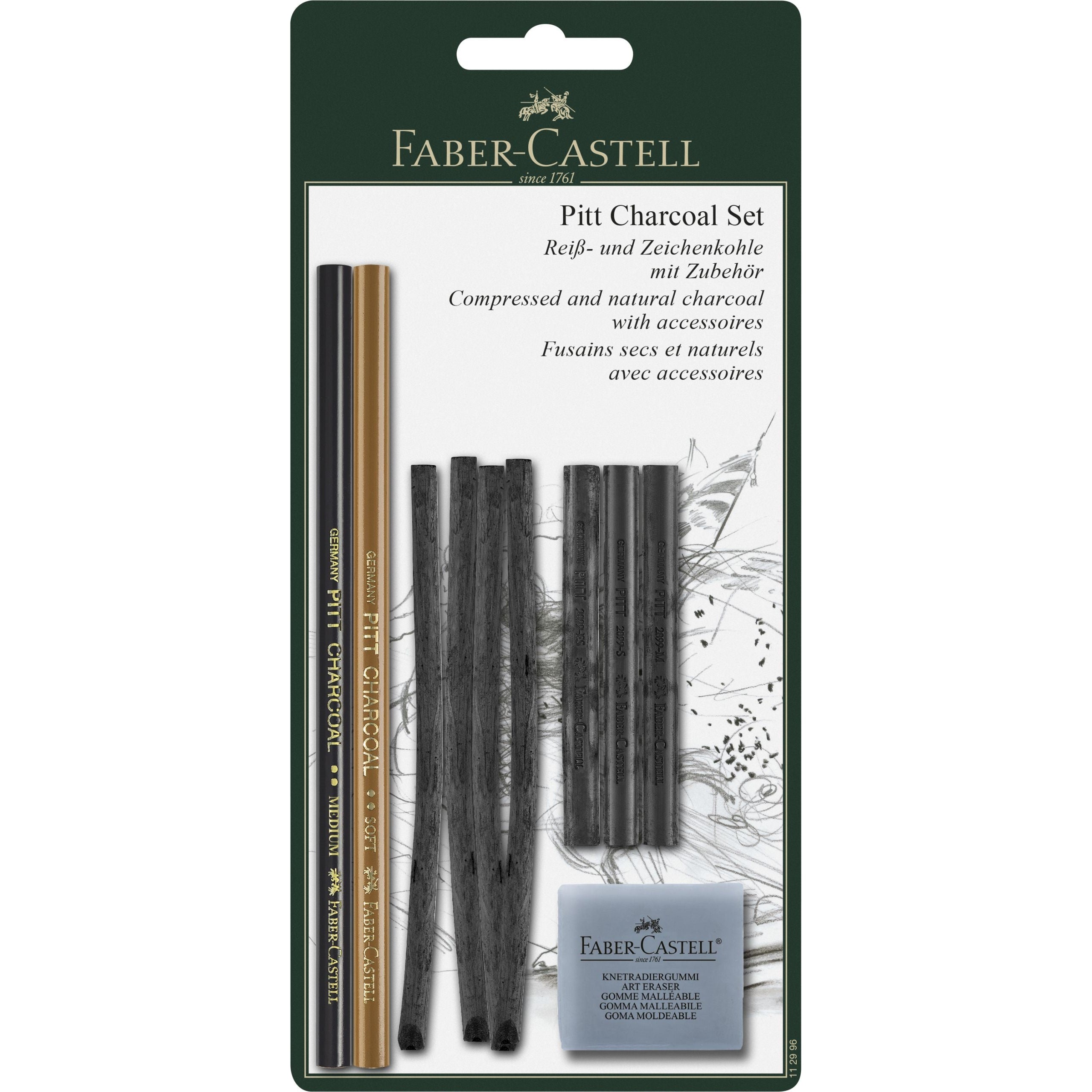 Set de 10 bucati pitt monochrome carbune blister Faber-Castell