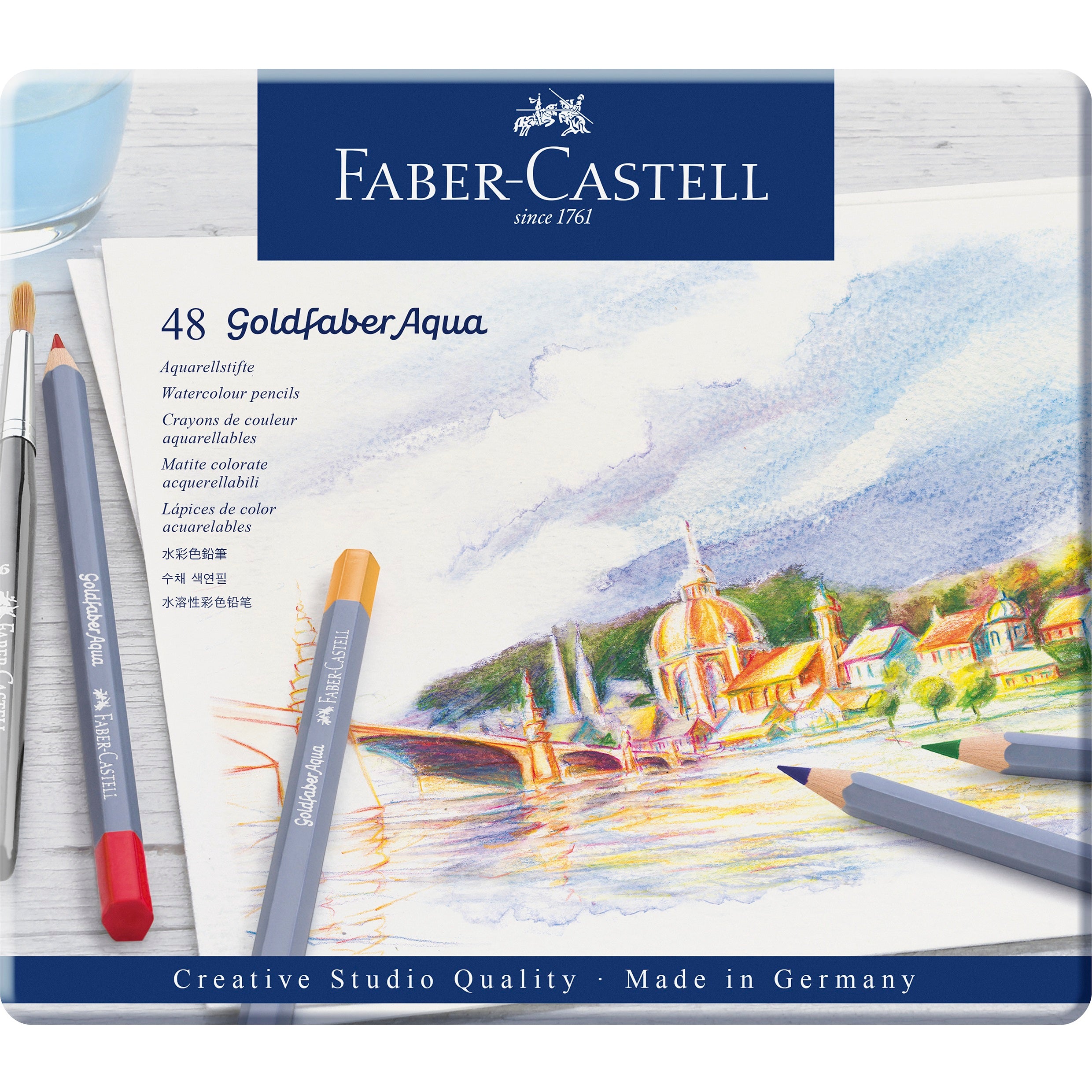 Acuarella - culori acrilice, accesorii papetarie, pensule, carioci si markere etc - Creioane colorate acuarelabile set 48 culori Goldfaber Aqua Faber-Castell din categoria , perfect pentru birou si organizare eficienta, produs original disponibil din stoc