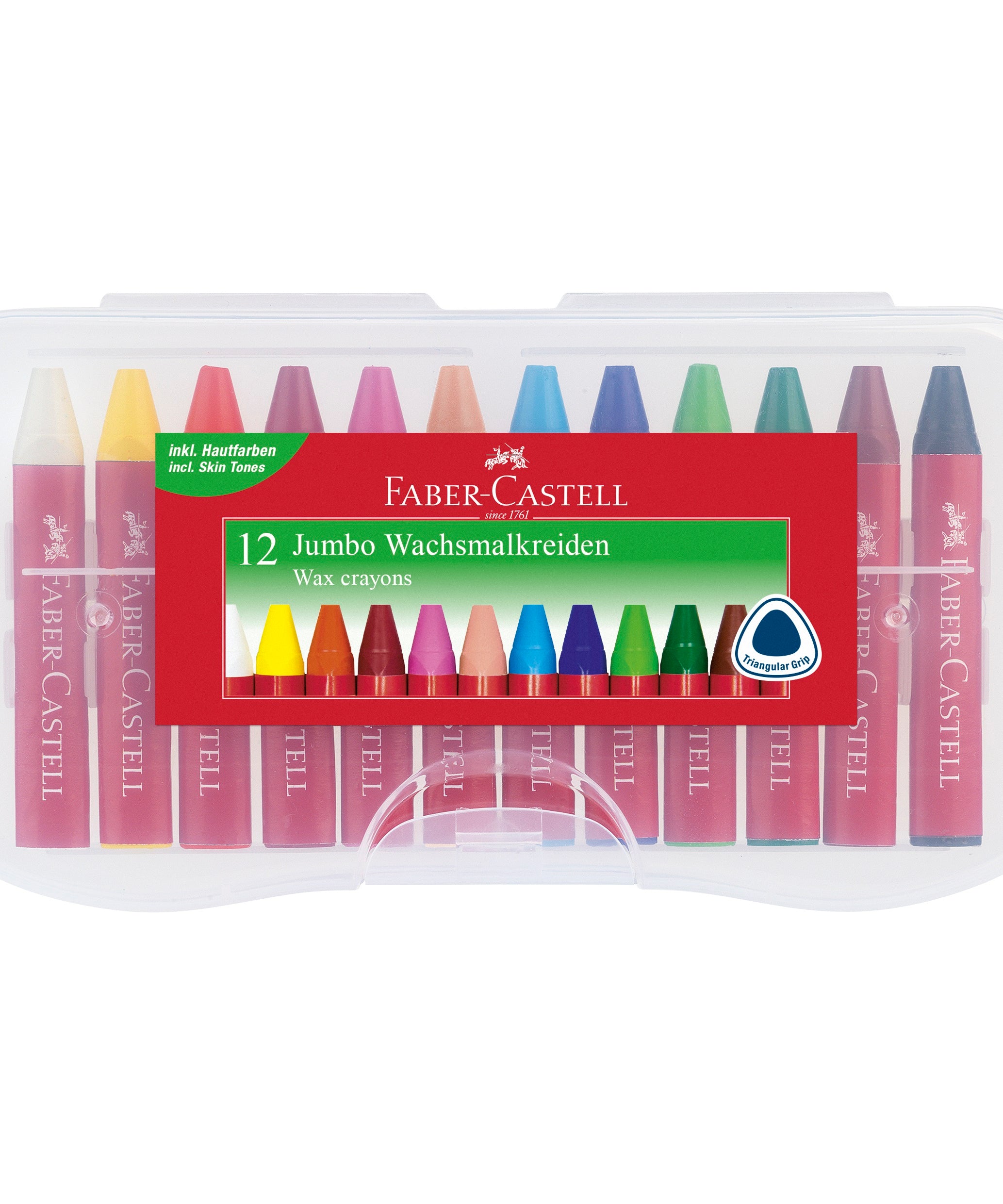 Creioane cerate set 12 culori jumbo cutie plastic Faber-Castell