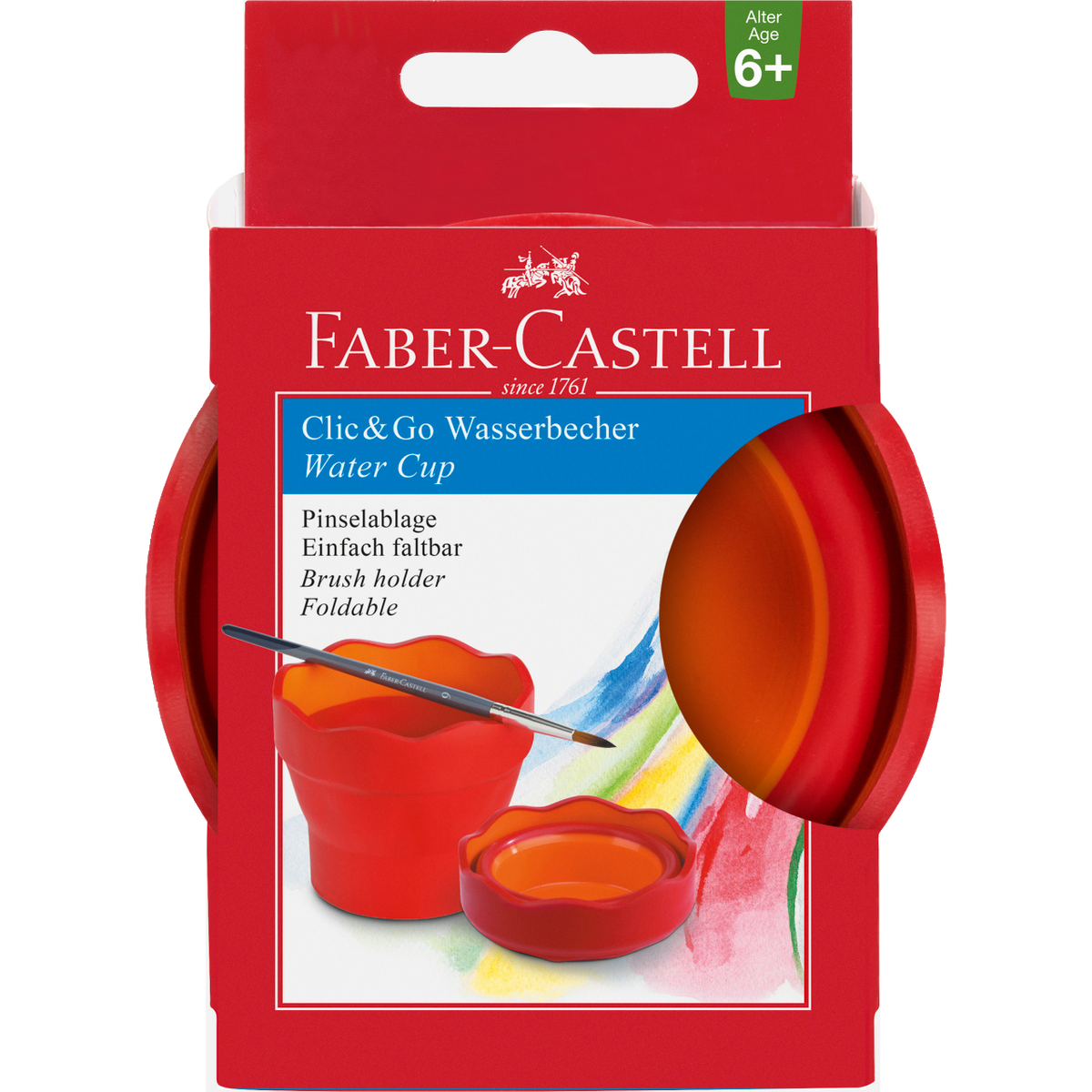 Acuarella - culori acrilice, accesorii papetarie, pensule, carioci si markere etc - Recipient pliabil pentru pictură Faber-Castell rosu din categoria Arts & Entertainment > Hobbies & Creative Arts > Arts & Crafts > Art & Crafting Tools > Color Mixing Tools > Palettes, util pentru elevi, studenti si profesori, produs original disponibil din stoc