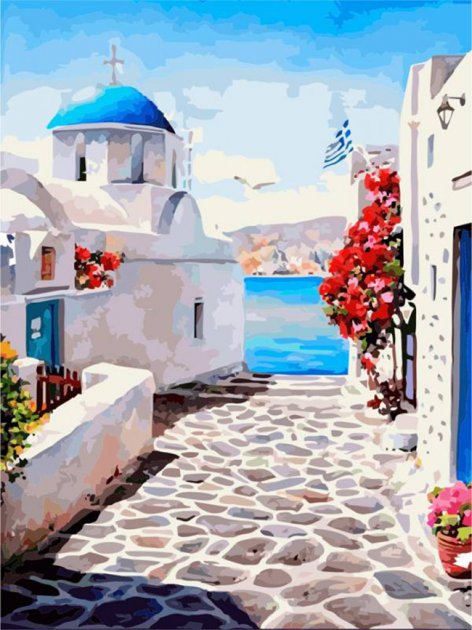 Acuarella - culori acrilice, accesorii papetarie, pensule, carioci si markere etc - Carton panzat predesenat Rosa Gallery 30x40cm Santorini din categoria , util pentru elevi, studenti si profesori, alegere inspirata pentru papetarie moderna