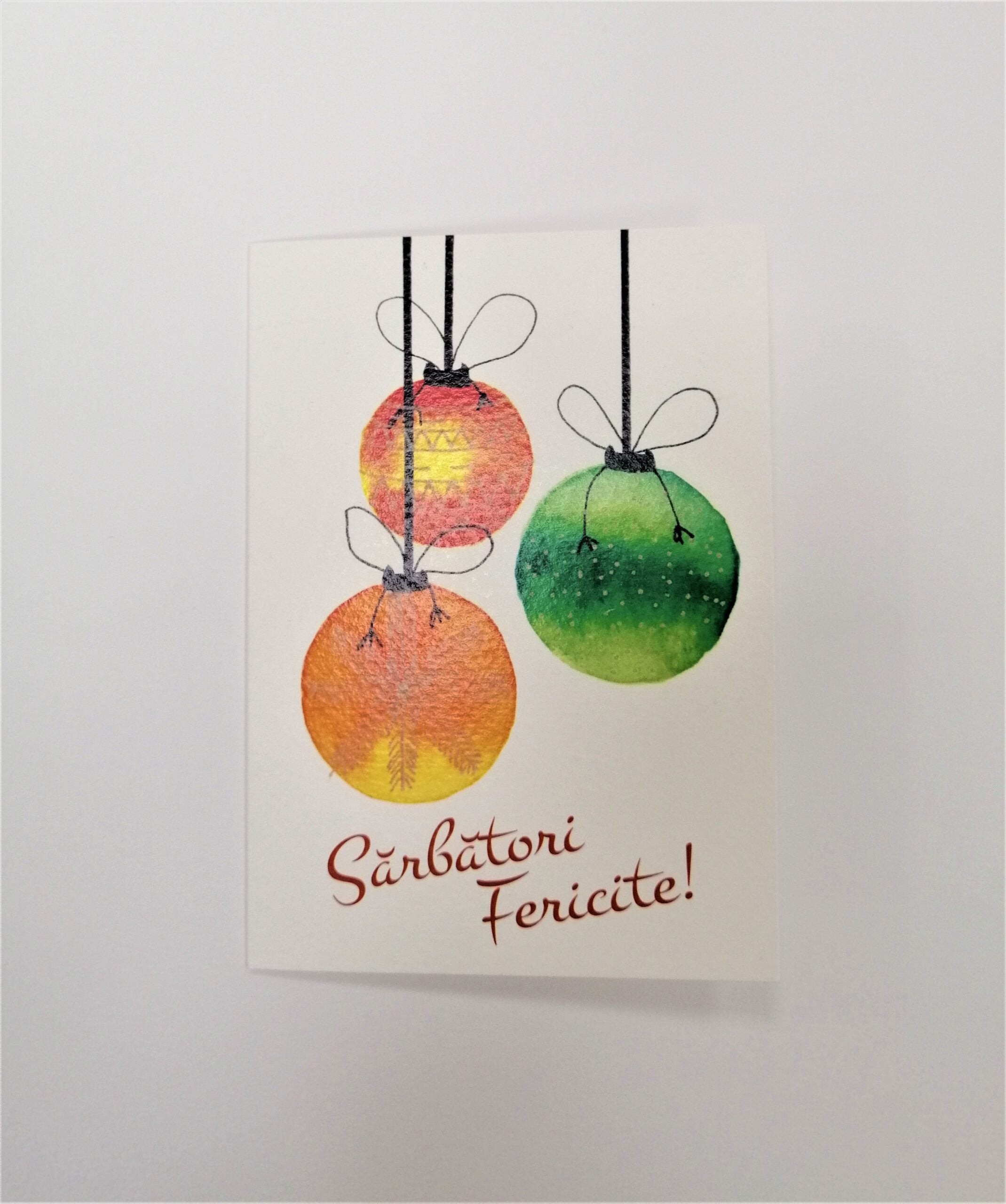Acuarella - culori acrilice, accesorii papetarie, pensule, carioci si markere etc - Felicitare Globuri Orange Verde din categoria , util pentru elevi, studenti si profesori, produs original disponibil din stoc
