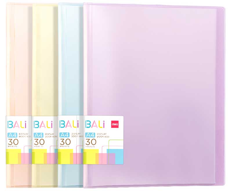 Mapa de prezentare Bali Deli cu 30 de folii, copertă rigidă și culori pastel, ideală pentru birou, școală sau proiecte creative, perfectă pentru organizarea documentelor, prezentări profesionale și păstrarea documentelor în siguranță, design elegant și durabil.