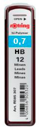 Mine Rotring 0.7 pentru creion mecanic, rezerve grafit premium de calitate superioară, ideale pentru desen tehnic, arhitectură și scris zilnic. Minele Rotring oferă o linie clară și constantă, rezistență mare la rupere și alunecare lină pe hârtie. Compatibile cu toate creioanele mecanice Rotring și alte portmine standard.