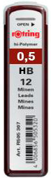 Mine Rotring pentru creion mecanic, rezerve grafit premium pentru desen tehnic, schițe și scris zilnic. Minele Rotring asigură o linie precisă, constantă și rezistență excelentă la rupere. Compatibile cu toate creioanele mecanice Rotring și alte portmine de dimensiuni standard, ideale pentru birou, școală și arhitectură.