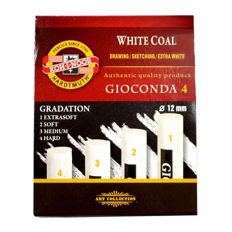 Set carbune alb Gioconda, ideal pentru desen artistic si schite pe hartie inchisa, creioane si bastonase de calitate, potrivit pentru studenti si artisti, usor de utilizat, cu rezultate precise si efecte luminoase pe fundal inchis.