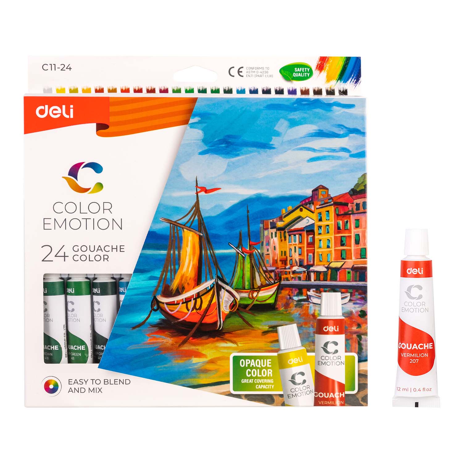 Set de tempera Deli cu 24 culori vibrante, fiecare tub de 24ml, ideal pentru pictura creativa, proiecte scolare, hobby sau birou, culori usor de aplicat si amestecat, potrivit pentru incepatori si artisti profesionisti, set complet pentru desen, proiecte artistice si activitati creative.