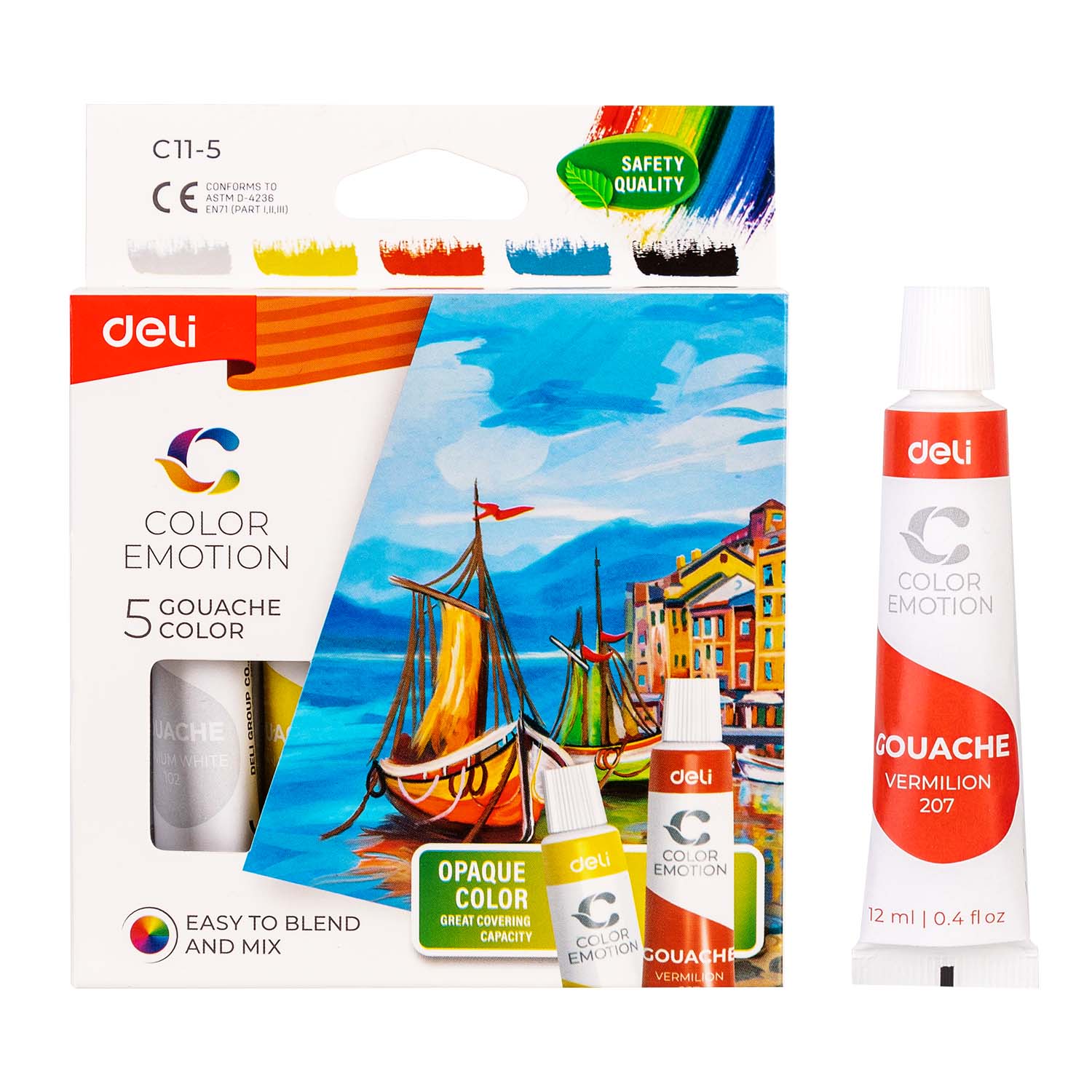 Set de tempera Deli cu 5 culori vibrante, fiecare tub de 12ml, ideal pentru pictură creativă, proiecte școlare, hobby sau birou, culori ușor de aplicat și amestecat, potrivit pentru începători și activități artistice, set practic pentru desen și proiecte creative.