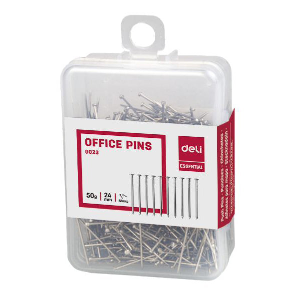 Set ace Deli 50g, ace metalice rezistente, ideale pentru organizarea documentelor, hârtiei și notițelor la birou sau acasă. Acele Deli sunt fabricate din oțel galvanizat, oferă durabilitate și prindere sigură, fiind esențiale în orice set de papetărie.