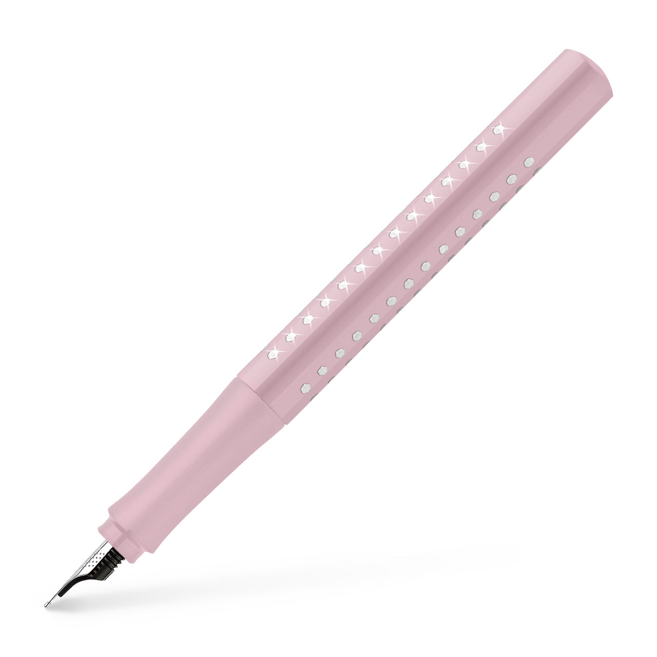 Acuarella - culori acrilice, accesorii papetarie, pensule, carioci si markere etc - Stilou GRIP Sparkle Rose Metalic - penita M - Faber-Castell din categoria , ideal pentru scoala si teme zilnice, alegere inspirata pentru papetarie moderna