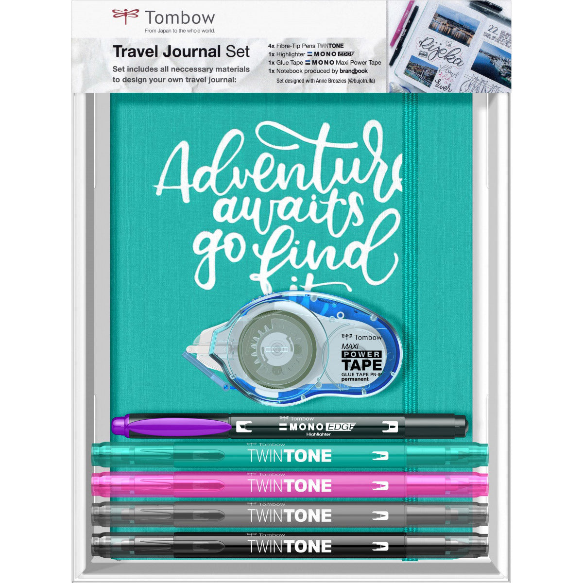 Set Travel cu jurnal si instrumente scris Tombow