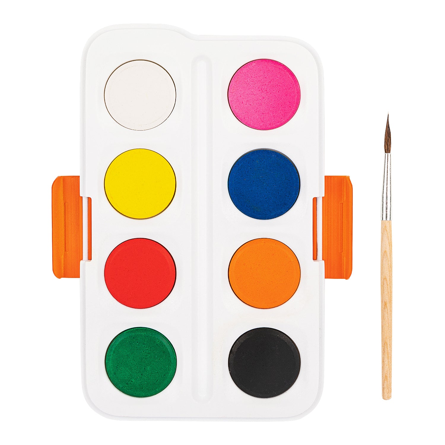 Set acuarele Deli – 8 culori, pastile de 28 mm + pensulă și suport din plastic
