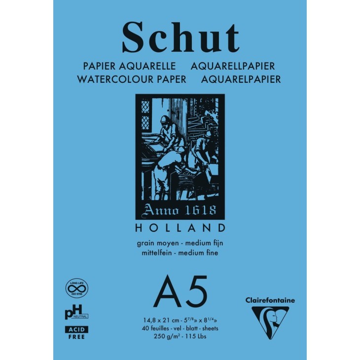 Acuarella - culori acrilice, accesorii papetarie, pensule, carioci si markere etc - Bloc de desen 14.8 x 21 cm Acuarela 250g/m 40 file Schut Clairfontaine din categoria , util pentru elevi, studenti si profesori, produs original disponibil din stoc