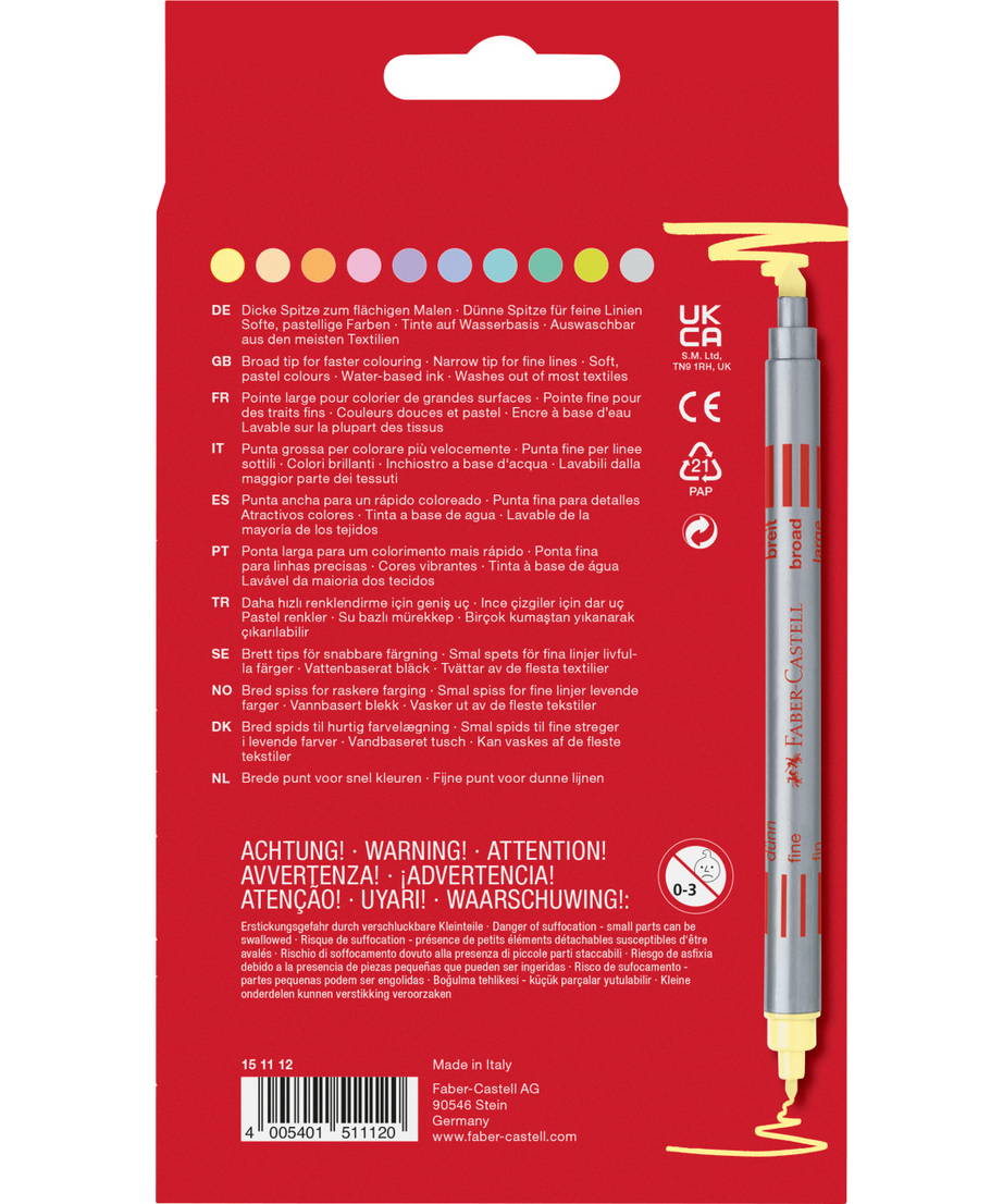 Carioci cu 2 capete 10 culori pastel Faber-Castell