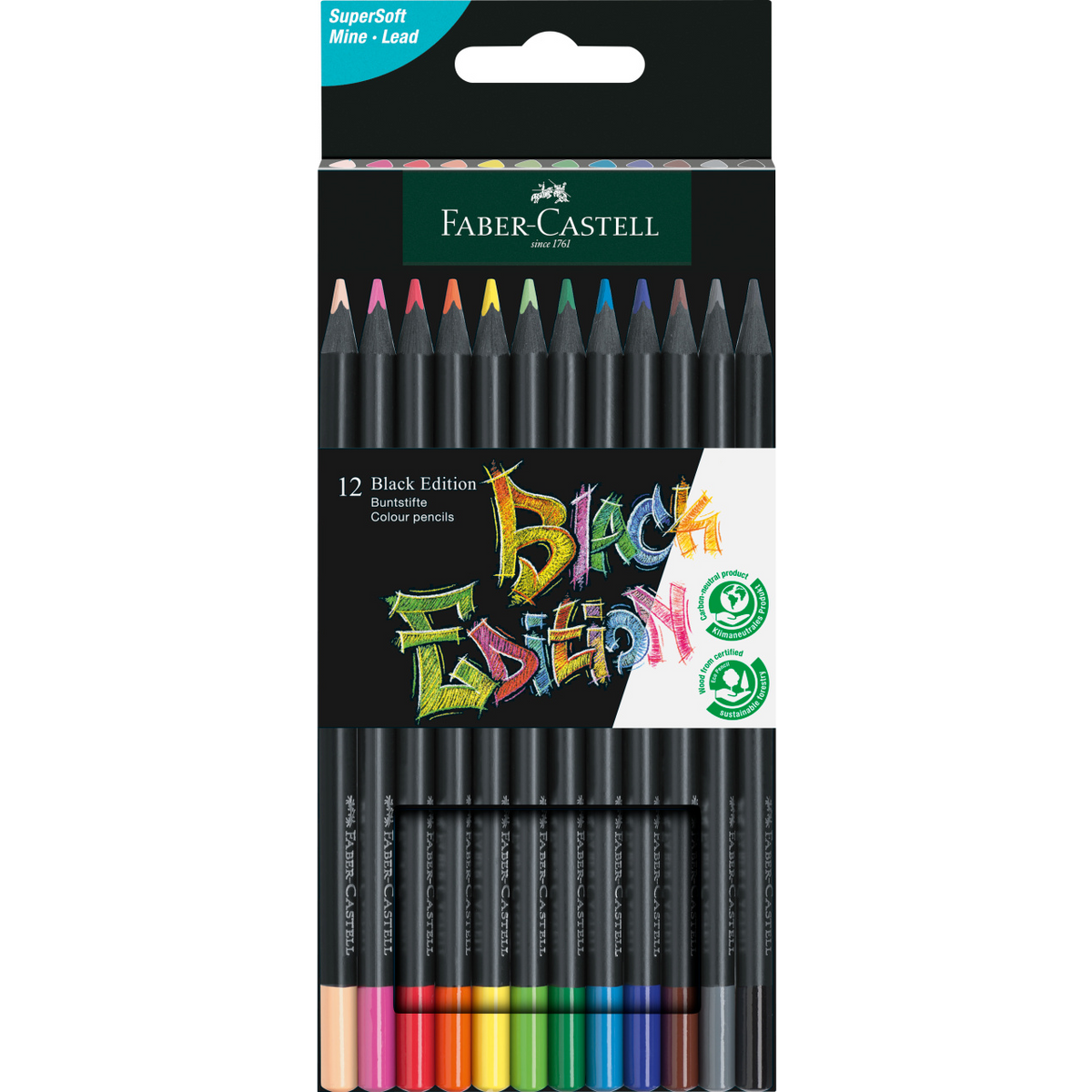 Acuarella - culori acrilice, accesorii papetarie, pensule, carioci si markere etc - Set 12 culori Black Edition Faber-Castell din categoria Office Supplies > Office Instruments > Writing & Drawing Instruments > Pens & Pencils > Pencils > Art Pencils, util pentru elevi, studenti si profesori, disponibil online cu livrare rapida