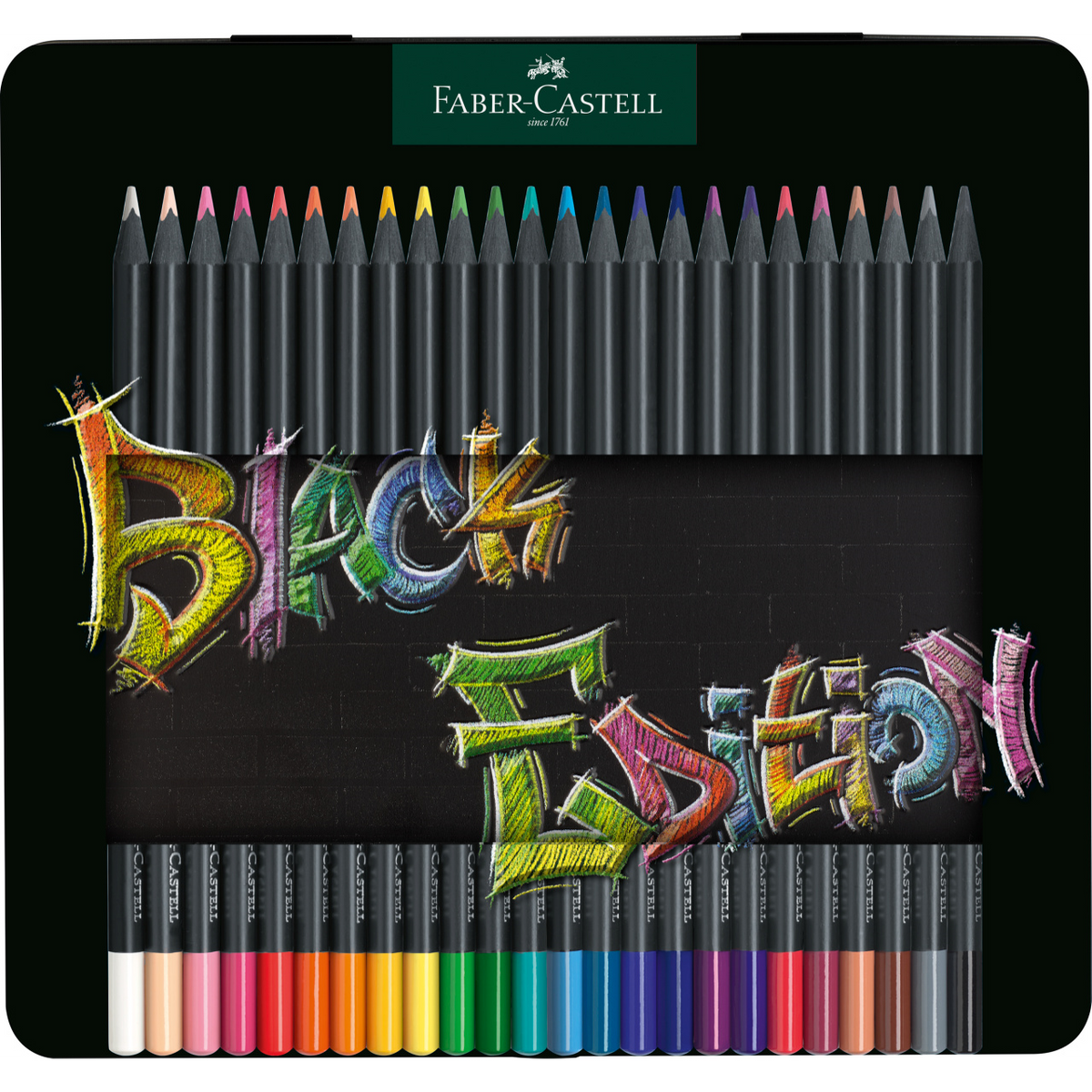 Acuarella - culori acrilice, accesorii papetarie, pensule, carioci si markere etc - Creioane colorate set 24 culori Black Edition cutie metal Faber-Castell din categoria , ideal pentru scoala si teme zilnice, calitate premium pentru rezultate excelente