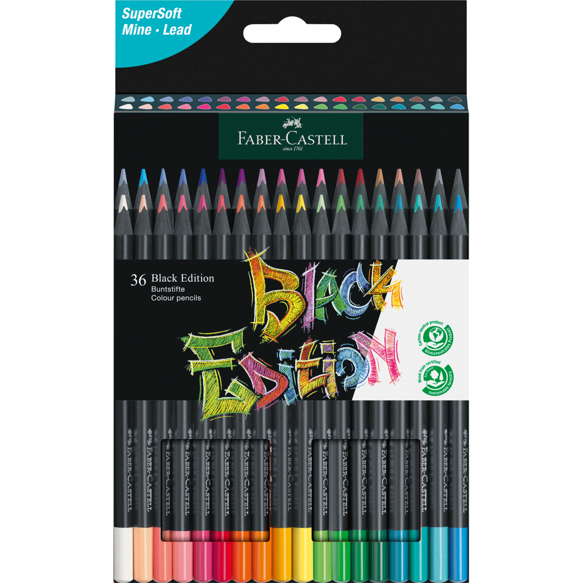 Acuarella - culori acrilice, accesorii papetarie, pensule, carioci si markere etc - Creioane colorate set 36 culori Black Edition Faber-Castell din categoria , recomandat pentru desen si activitati creative, alegere inspirata pentru papetarie moderna