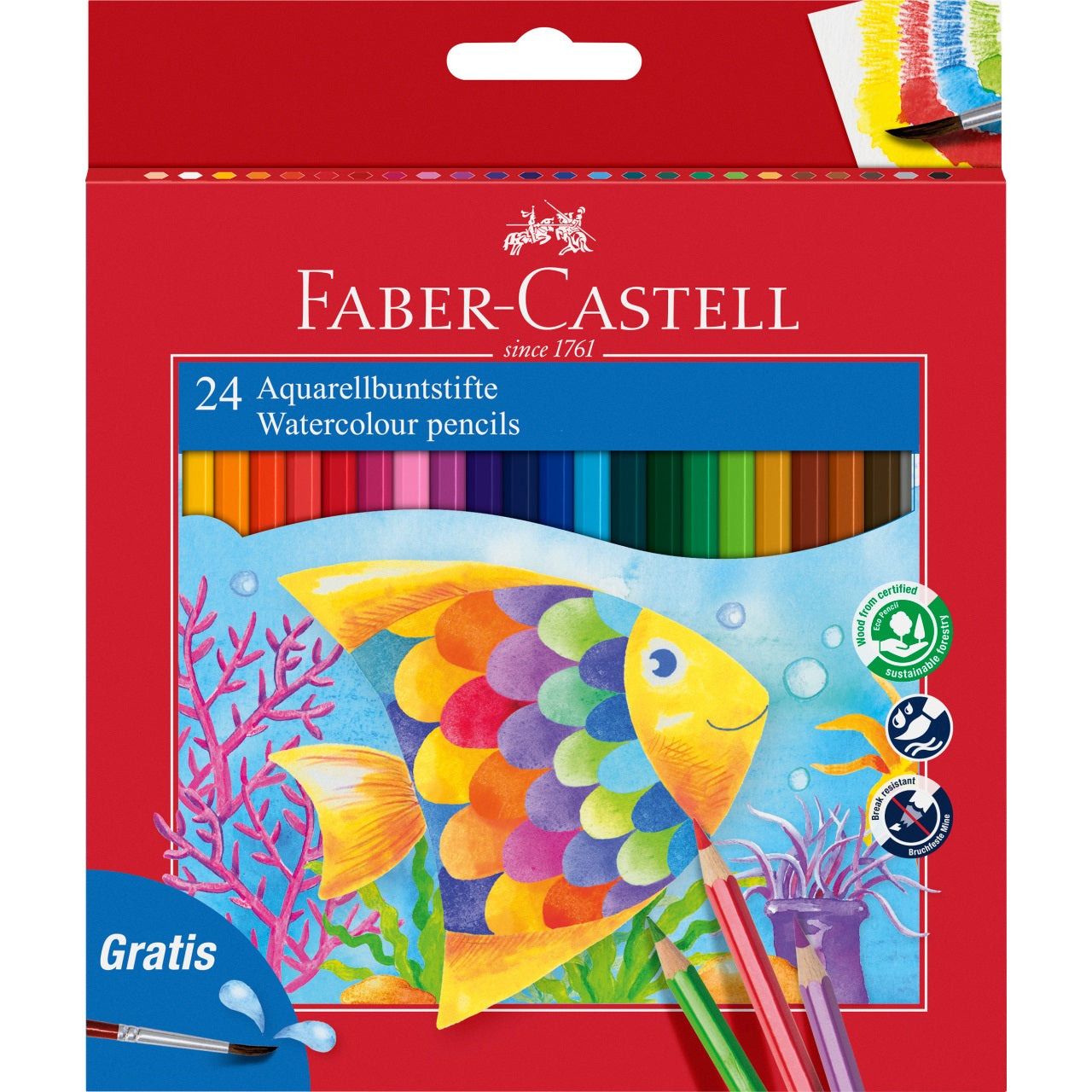 Creioane colorate acuarelabile set 24 culori + pensula Faber-Castell
