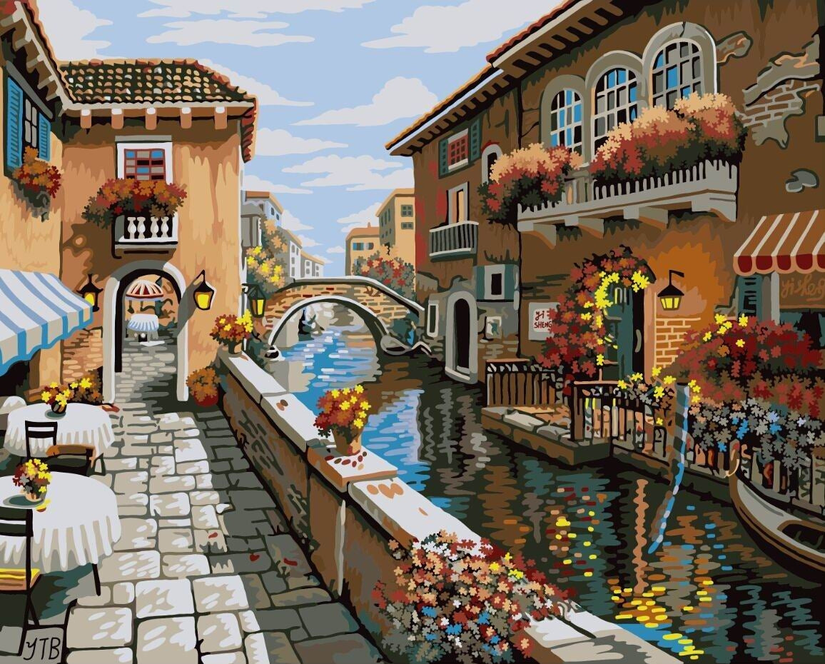 Acuarella - culori acrilice, accesorii papetarie, pensule, carioci si markere etc - Set pictura pe numere - Courtyard in Venice din categoria Arts & Entertainment > Hobbies & Creative Arts > Arts & Crafts > Art & Craft Kits > Drawing & Painting Kits, perfect pentru birou si organizare eficienta, disponibil online cu livrare rapida