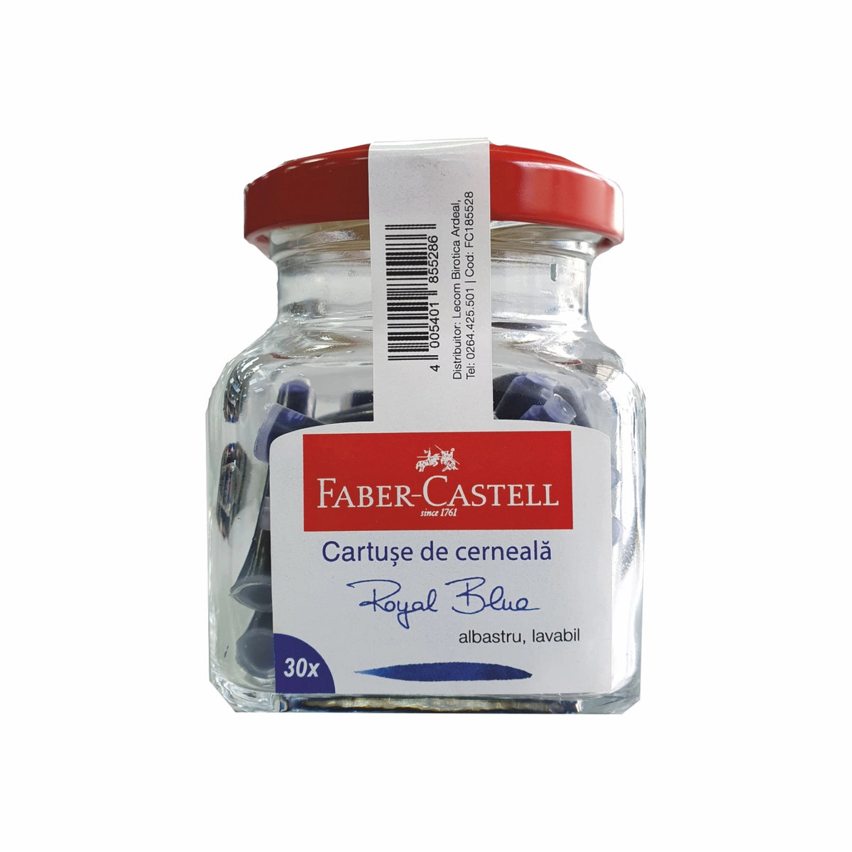 Acuarella - culori acrilice, accesorii papetarie, pensule, carioci si markere etc - Borcan 30 cartuse albastre Faber-Castell din categoria Office Supplies > Office Instruments > Writing & Drawing Instrument Accessories > Pen Ink & Refills, potrivit pentru uz profesional si hobby, pret avantajos in magazin online
