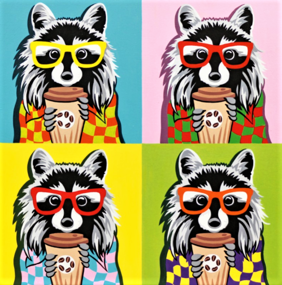 Acuarella - culori acrilice, accesorii papetarie, pensule, carioci si markere etc - Carton panzat predesenat Rosa Gallery 30x30cm "Pop Art Racoon" din categoria , perfect pentru birou si organizare eficienta, produs original disponibil din stoc