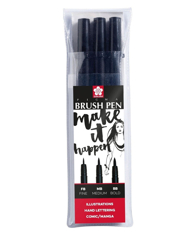 Set 3 markere Sakura Pigma Brush Pen Black