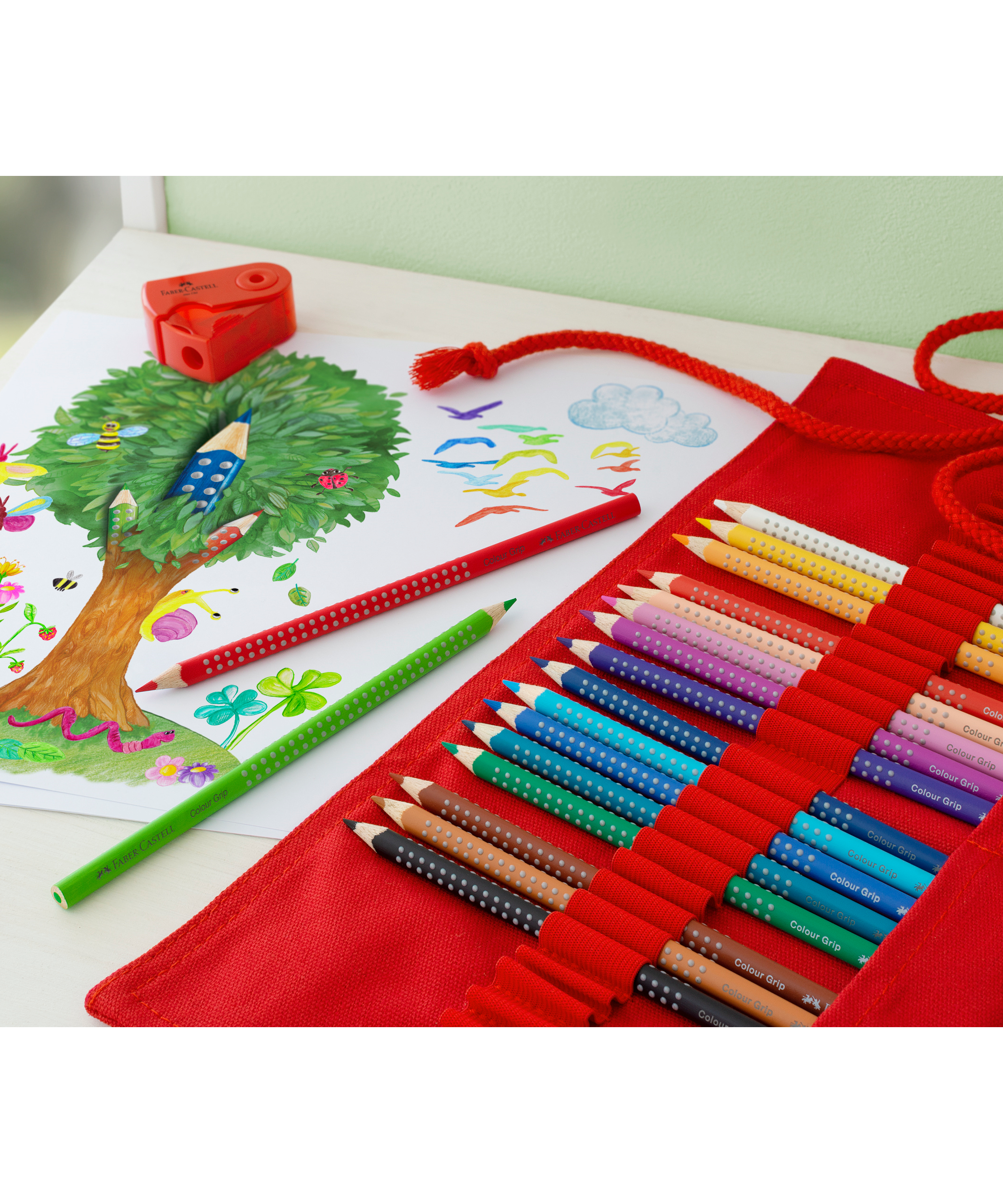 Creioane colorate acuarelabile grip rollup set 18 culori Faber-Castell