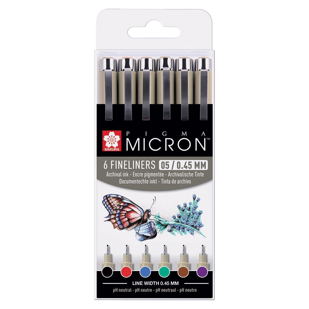 Acuarella - culori acrilice, accesorii papetarie, pensule, carioci si markere etc - Set 6 linere Pigma Micron 05 Basic Colors Wallet din categoria Office Supplies > Office Instruments > Writing & Drawing Instruments > Markers & Highlighters > Markers, potrivit pentru uz profesional si hobby, calitate premium pentru rezultate excelente