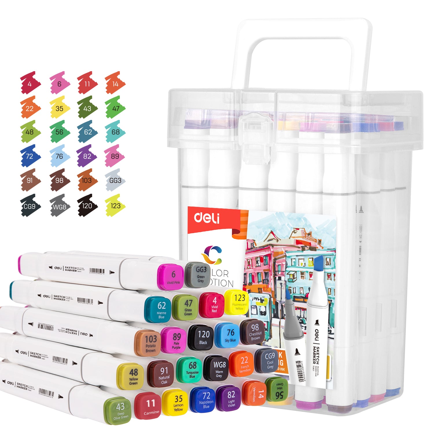 Markere sketching set de 24 bucati cu varf dublu 1mm/7mm Deli