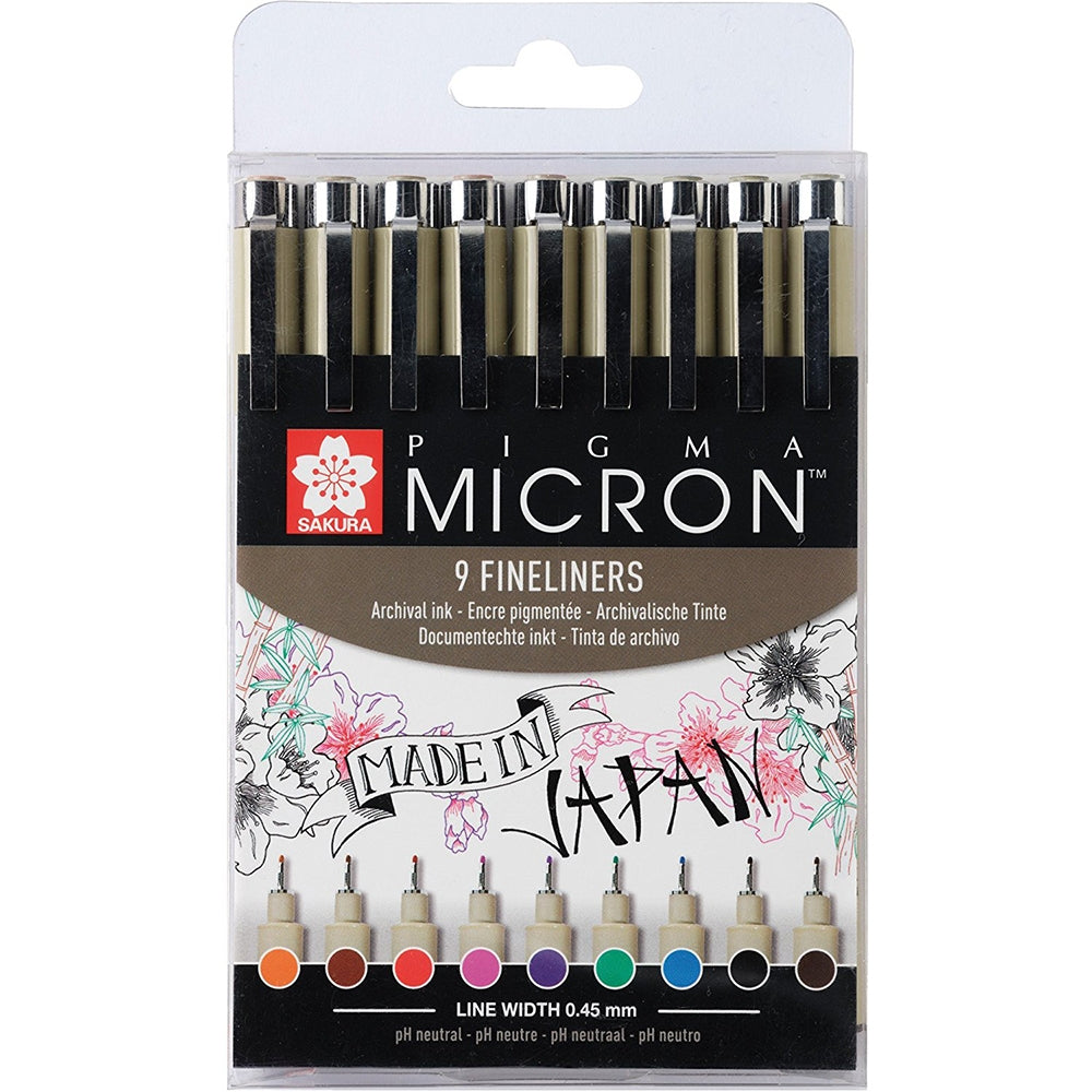 Acuarella - culori acrilice, accesorii papetarie, pensule, carioci si markere etc - Set 9 Linere Sakura Pigma Micron 05 din categoria Arts & Entertainment > Hobbies & Creative Arts > Arts & Crafts > Art & Crafting Materials > Craft Paint, Ink & Glaze > Art Ink > Drawing Ink, ideal pentru scoala si teme zilnice, alegere inspirata pentru papetarie moderna