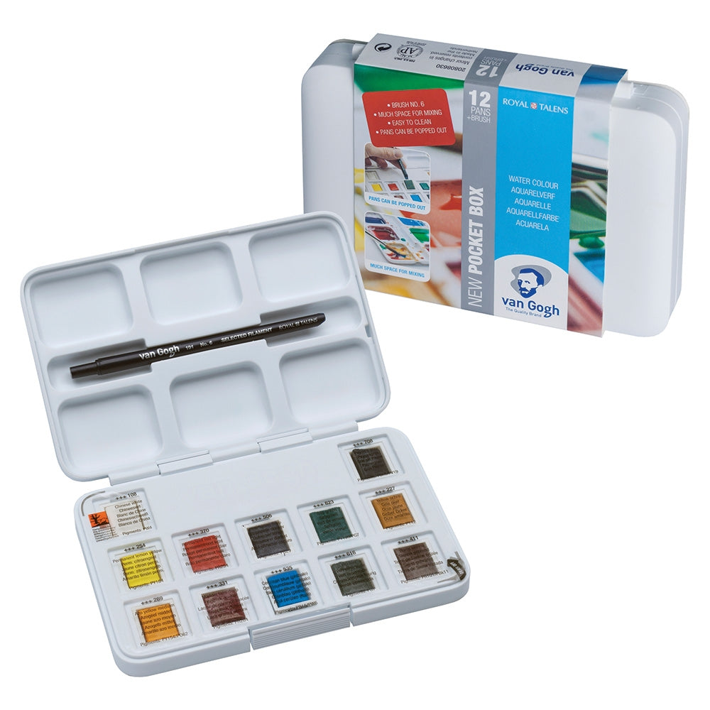 Acuarella - culori acrilice, accesorii papetarie, pensule, carioci si markere etc - Set 12 acuarele godete Van Gogh Pocket Box 8631 din categoria Arts & Entertainment > Hobbies & Creative Arts > Arts & Crafts > Art & Craft Kits > Drawing & Painting Kits, recomandat pentru desen si activitati creative, alegere inspirata pentru papetarie moderna