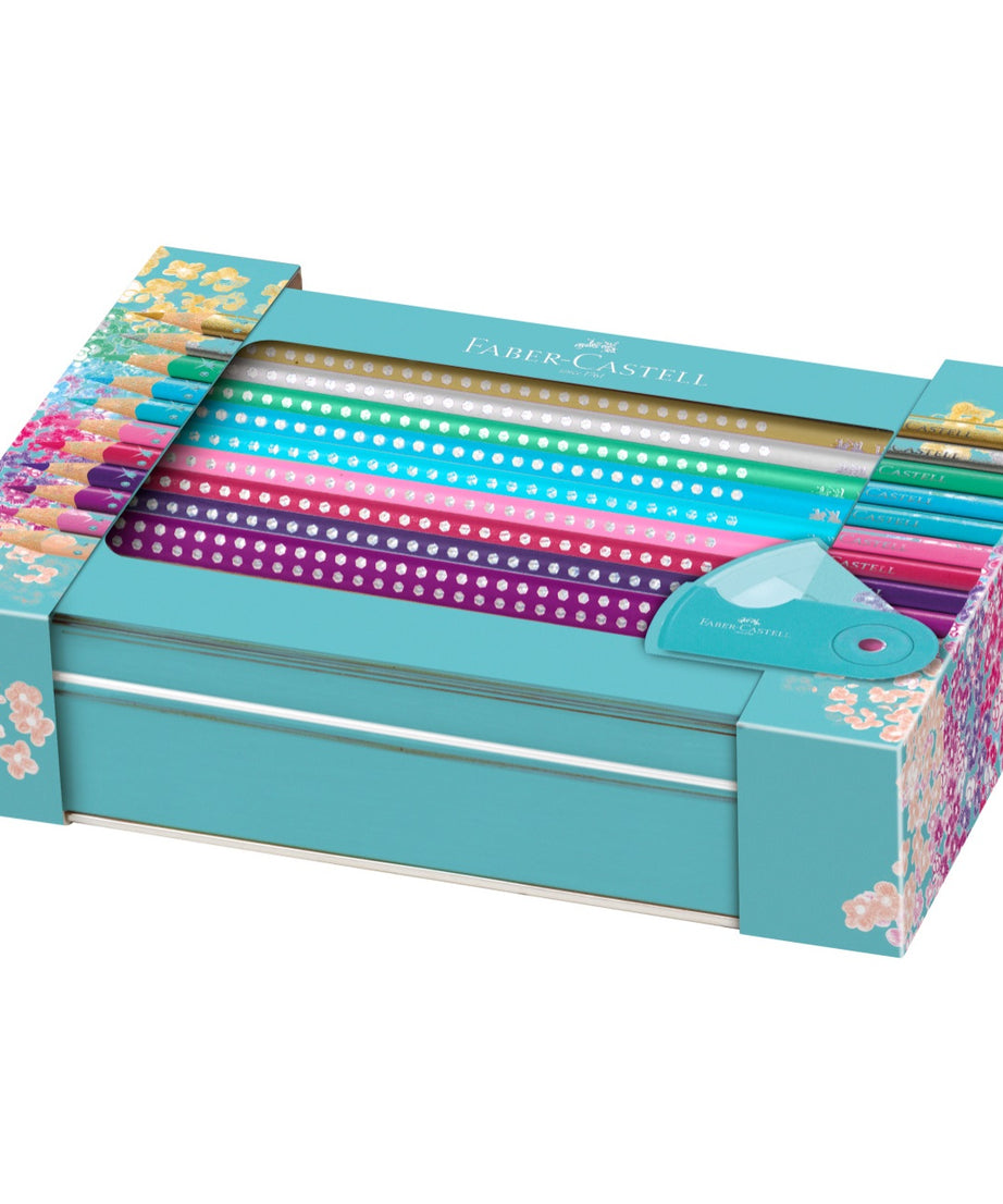 Creioane colorate Sparkle set cadou 20 culori + ascutitoare sleeve Faber-Castell