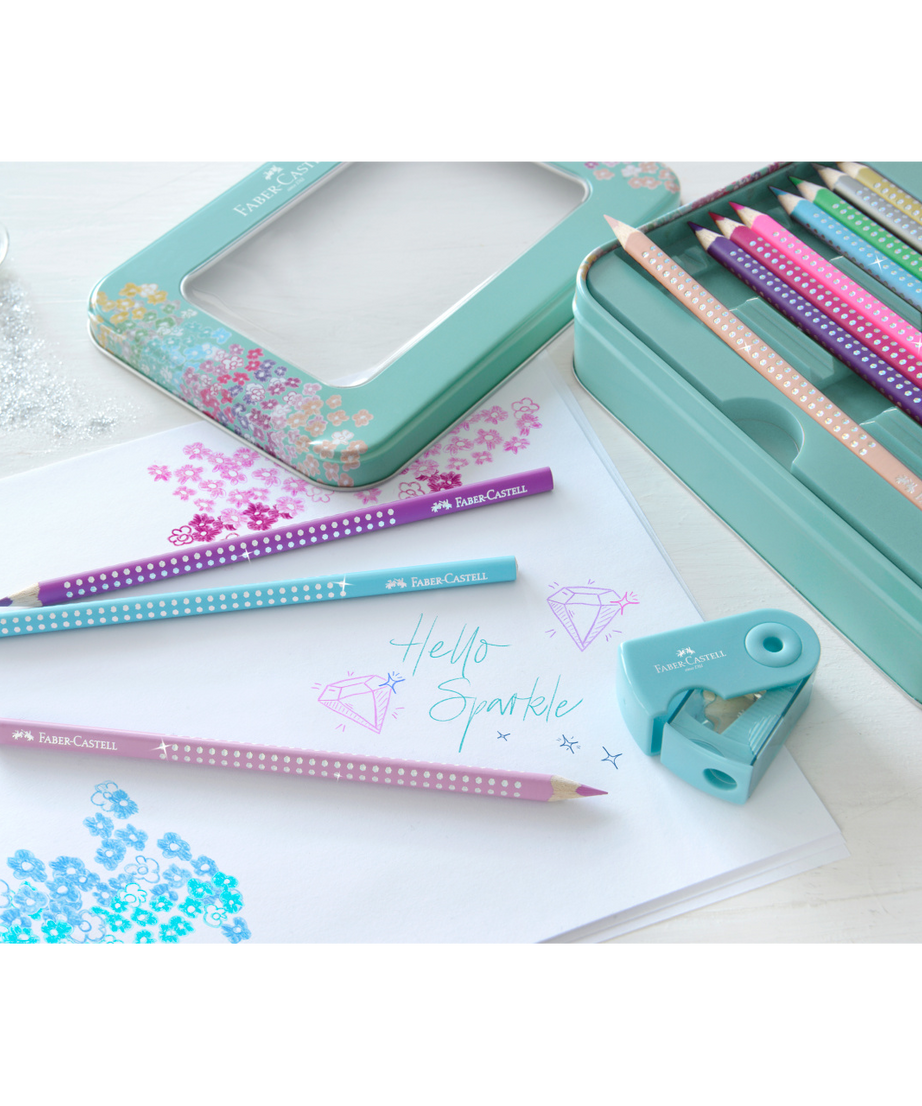 Creioane colorate Sparkle set cadou 20 culori + ascutitoare sleeve Faber-Castell
