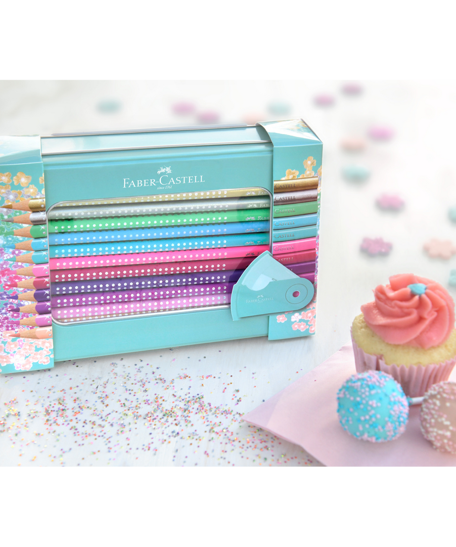 Creioane colorate Sparkle set cadou 20 culori + ascutitoare sleeve Faber-Castell