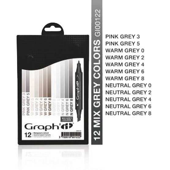 Set 12 carioci Graph'it - Mix Greys - din categoria , potrivit pentru uz profesional si hobby, produs original disponibil din stoc