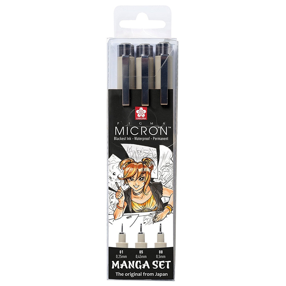Acuarella - culori acrilice, accesorii papetarie, pensule, carioci si markere etc - Set 3 linere Sakura Manga Pigma Micron din categoria Arts & Entertainment > Hobbies & Creative Arts > Arts & Crafts > Art & Crafting Materials > Craft Paint, Ink & Glaze > Art Ink > Drawing Ink, perfect pentru birou si organizare eficienta, produs original disponibil din stoc