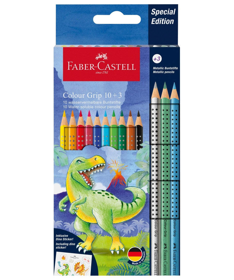 Creioane colorate 10+3 culori grip dinozauri Faber-Castell