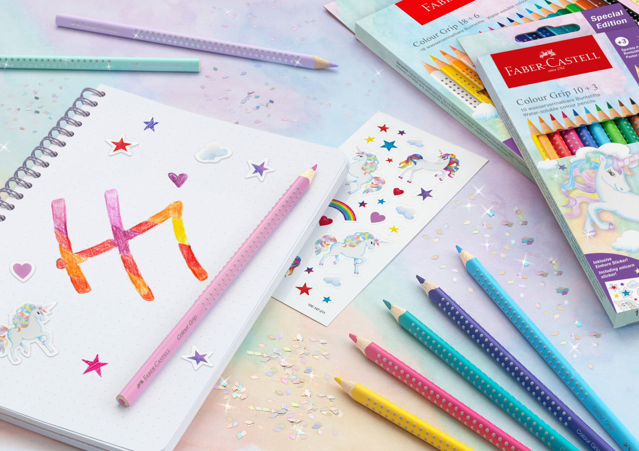 Creioane colorate 10+3 culori grip unicorni Faber-Castell