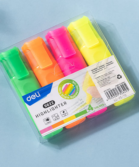 Textmarker set 4 culori neon accent Deli