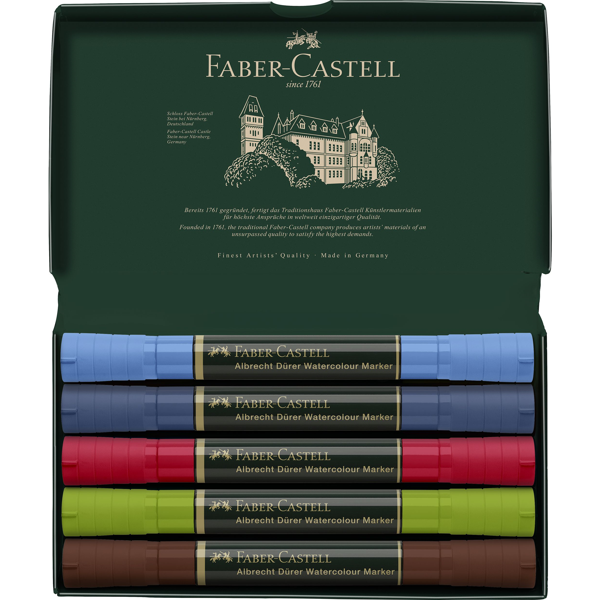 Markere acuarelabile cu varf tip pensula set 5 culori sketching A. Durer Faber-Castell