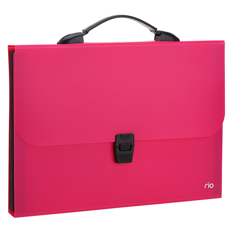 Servieta de plastic A4 cu maner, 7 compartimente, diverse culori neon Deli