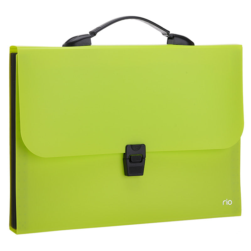 Servieta de plastic A4 cu maner, 7 compartimente, diverse culori neon Deli